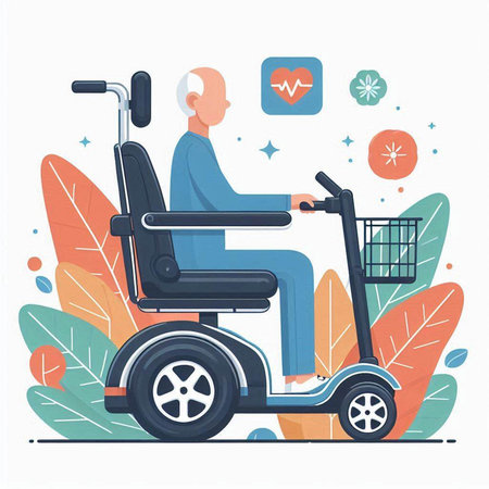Elderly man in a wheelchair. Vector illustration in flat styleのイラスト素材
