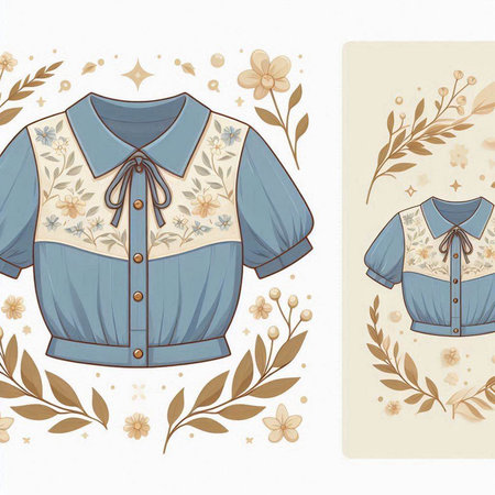 Blue blouse with floral pattern on a beige background. Vector illustrationのイラスト素材