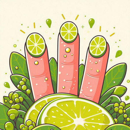 Vector illustration of fruits and vegetables. Hand drawn illustration of fruits and vegetables.のイラスト素材