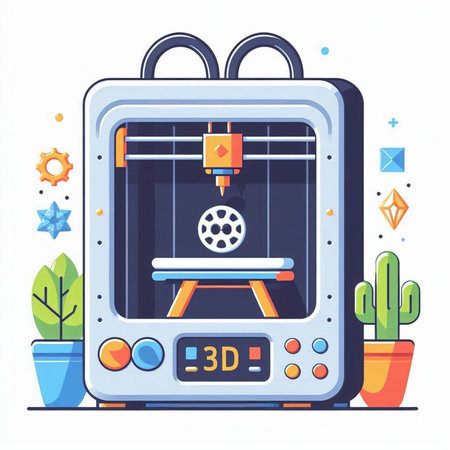3D printer. Vector illustration in flat cartoon style on white background.のイラスト素材