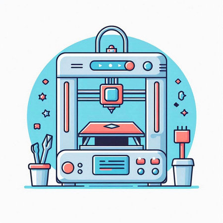 3D printer machine vector illustration. Modern line art style design.のイラスト素材