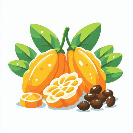 Vector illustration of kumquat with leaves and olives.のイラスト素材