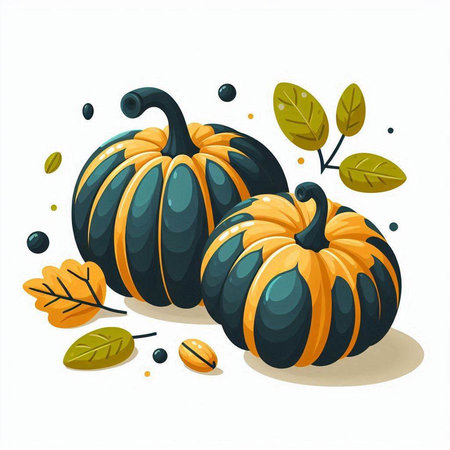 Pumpkin vector illustration. Autumn background with pumpkins and leaves.のイラスト素材