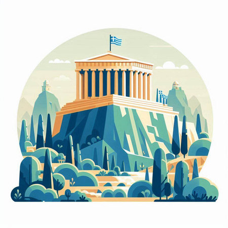 Athens, Greece. Vector illustration of famous landmark in flat style.のイラスト素材