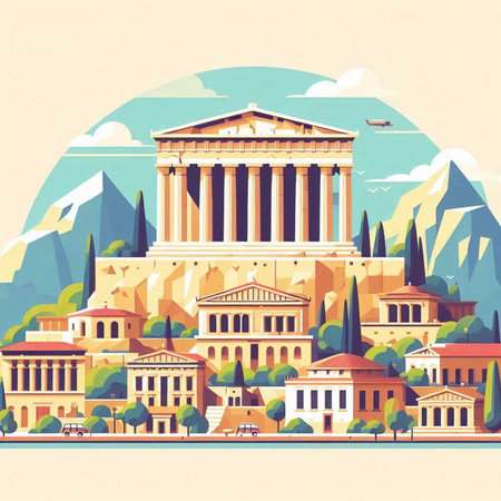 Athens Greece famous landmarks in retro style. Vector illustration in flat styleのイラスト素材
