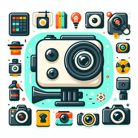 Flat design modern vector illustration concept of video camera with different icons.のイラスト素材