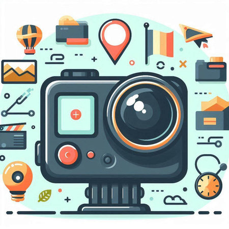 Vector illustration of modern flat design concept of digital camera and icons.のイラスト素材