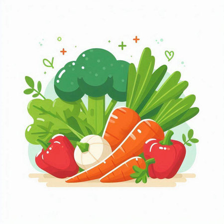 Vegetables on white background. Vector illustration in flat style.のイラスト素材