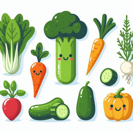 Vegetables set. Cute cartoon character. Vector illustration.のイラスト素材