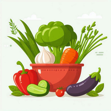 Vegetables in a clay pot. Vector illustration of vegetables.のイラスト素材