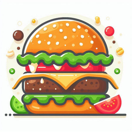 Hamburger vector illustration on white background. Hamburger flat style.のイラスト素材