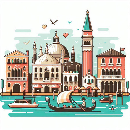 Venice Italy vector illustration. Can be used for postcard, poster or bannerのイラスト素材