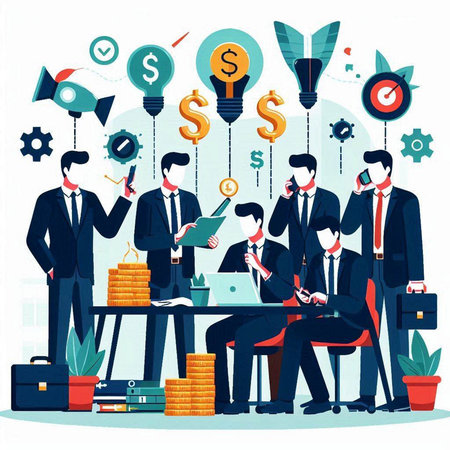 Business people working together in office. Vector illustration in flat style.のイラスト素材