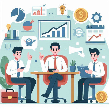 Business people working at office. Vector illustration in flat design style.のイラスト素材