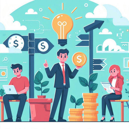 Businessman and businesswoman working together in office. Flat vector illustrationのイラスト素材