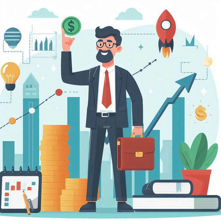 Successful businessman. Flat vector illustration. Successful business concept.のイラスト素材