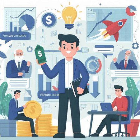 Businessman and business people working in office. Flat style vector illustration.のイラスト素材