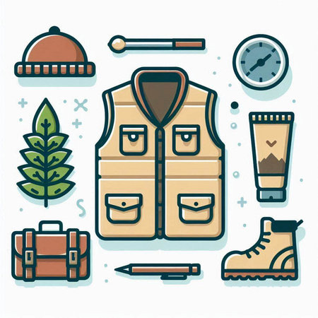 Flat line design style icons set for camping and hiking. Vector illustrationのイラスト素材
