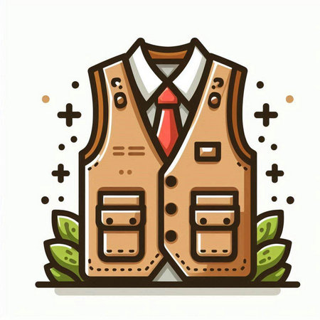 Vector illustration of a vest with a tie and green leaves on a white backgroundのイラスト素材