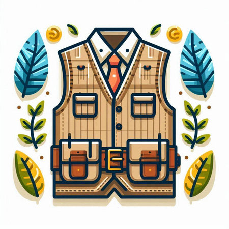 Vector illustration of a jacket with a belt and a briefcase.のイラスト素材