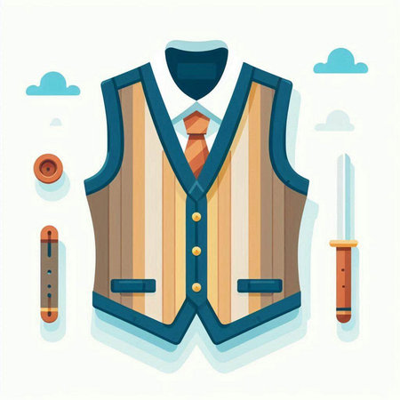 Vintage vest with necktie and knife. Vector illustration in flat styleのイラスト素材