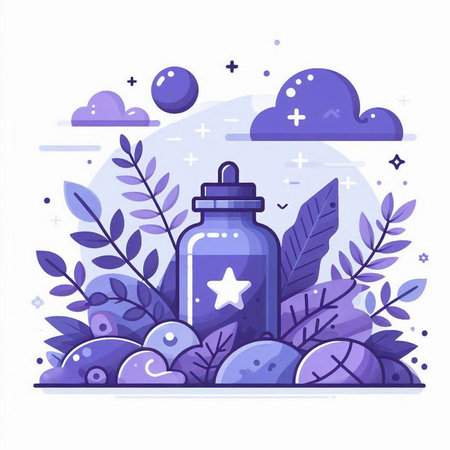 Bottle of water with star and leaves. Flat vector illustration.のイラスト素材