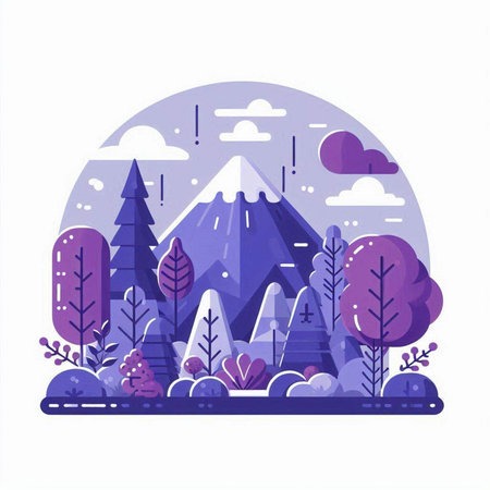 Mountains in the forest. Vector illustration in a flat style.のイラスト素材