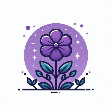 Flower icon on purple background. Floral design element. Vector illustration.のイラスト素材