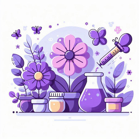 Flower spa concept. Vector illustration in trendy flat style. Natural cosmetics.のイラスト素材