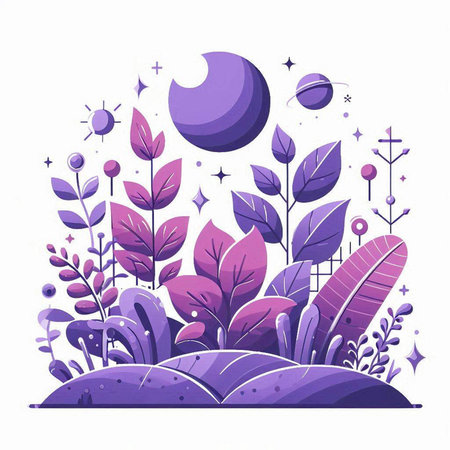 Illustration with fantasy plants, moon and stars. Vector illustration.のイラスト素材