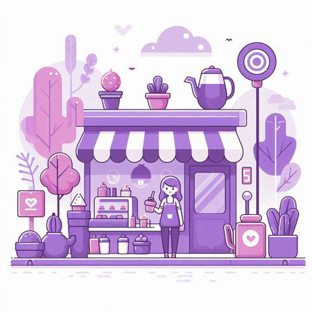 Coffee shop concept. Vector illustration in trendy flat style.のイラスト素材