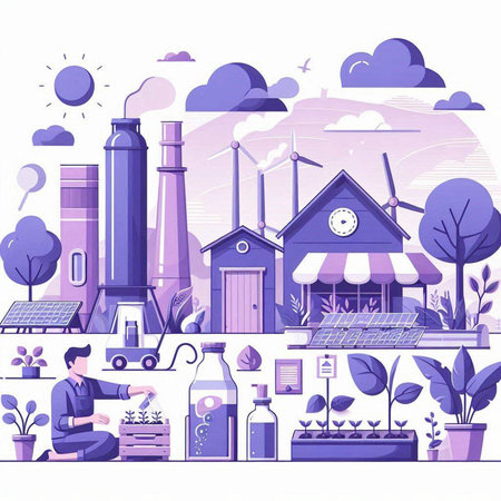 Ecology concept. Renewable energy. Vector illustration in flat styleのイラスト素材