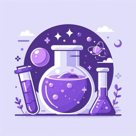 Science laboratory research and development concept. Vector illustration in flat style.のイラスト素材
