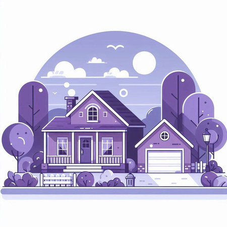 Vector illustration of a house in the village. Flat style design.のイラスト素材