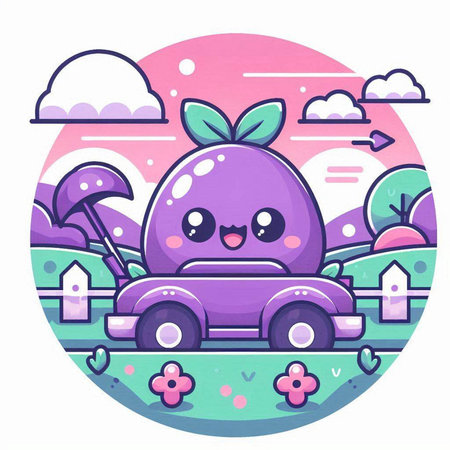 Easter egg in the car, vector illustration, cartoon style.のイラスト素材