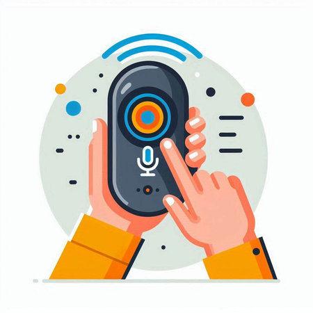Vector illustration of hand holding a remote control. Flat style design.のイラスト素材