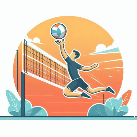Volleyball player in action vector illustration. Flat style design.のイラスト素材