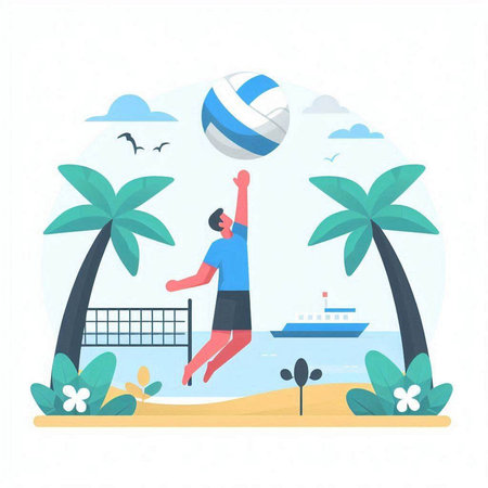 Volleyball player on the beach. Flat style vector illustration.のイラスト素材