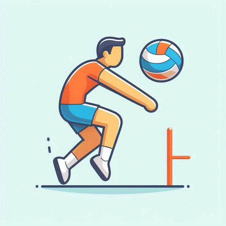 Volleyball player in action. Vector illustration in cartoon style.のイラスト素材