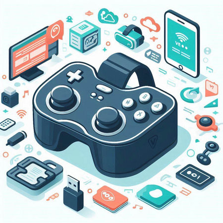 Isometric 3D vector illustration of a video game controller. Gamepad and mobile devices.のイラスト素材
