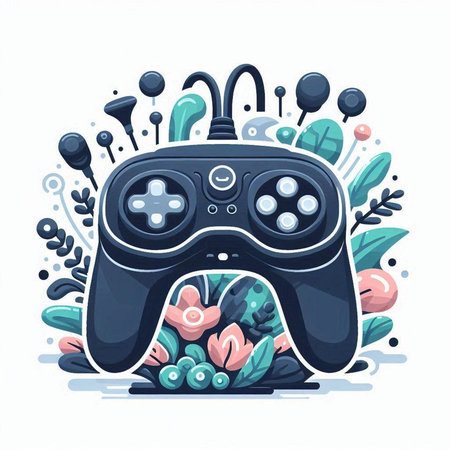 Gamepad and flowers. Vector illustration in cartoon style on white background.のイラスト素材