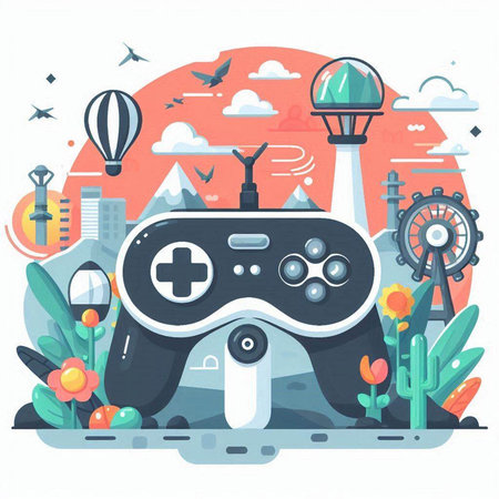 Gamepad in the park. Vector illustration in a flat style.のイラスト素材