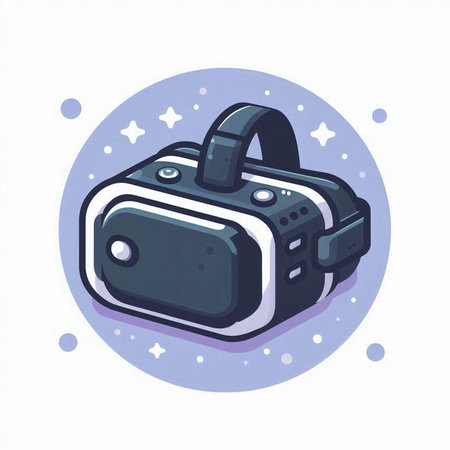 Virtual reality headset isolated on white background. Vector illustration in cartoon style.のイラスト素材