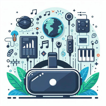 Virtual reality. Vector illustration in flat style. Virtual reality concept.のイラスト素材