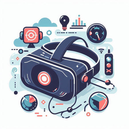 Virtual reality headset. VR glasses. Virtual reality equipment. Vector illustrationのイラスト素材