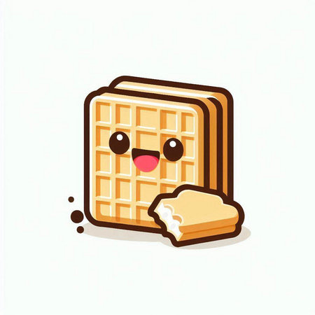 Cute waffle cartoon vector illustration isolated on a white background.のイラスト素材