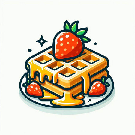 Belgian waffles with strawberries on a plate. Vector illustration.のイラスト素材