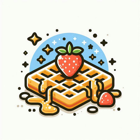 Vector illustration of a waffle with strawberry on a white background.のイラスト素材