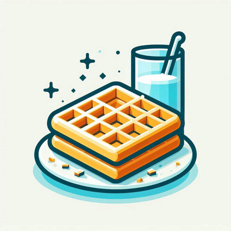 Belgian waffles and a glass of milk. Vector illustration.のイラスト素材