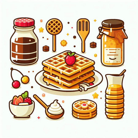 Illustration of a set of tasty and delicious waffles. Vector illustrationのイラスト素材